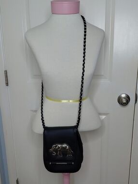 Vintage Nima Black Crossbody Bag with Silver Elephant Accent